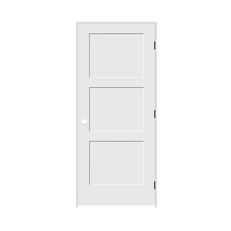 Trimlite 30"x84"x13/8" Primed 3Panel Equal Panel Interior Shaker 69/16" LH Prehung Door Matte Black Hinges 2670pri8433LH10B6916
